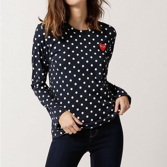 Comme des Garcons Tops - Comme des Garcons Play Polka Dot Long Sleeve Navy